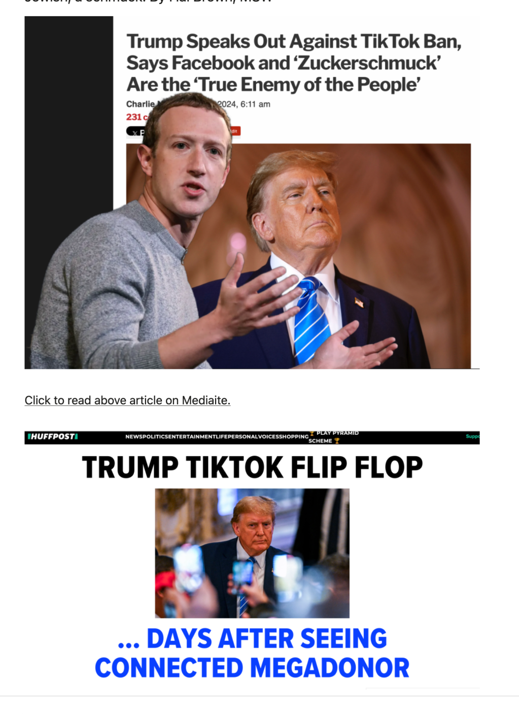 Just a bit of antisemitism from Trump: he calls Mark Zuckerberg, who is Jewish, a schmuck, and a “true enemy of the people.” By Hal Brown, MSW