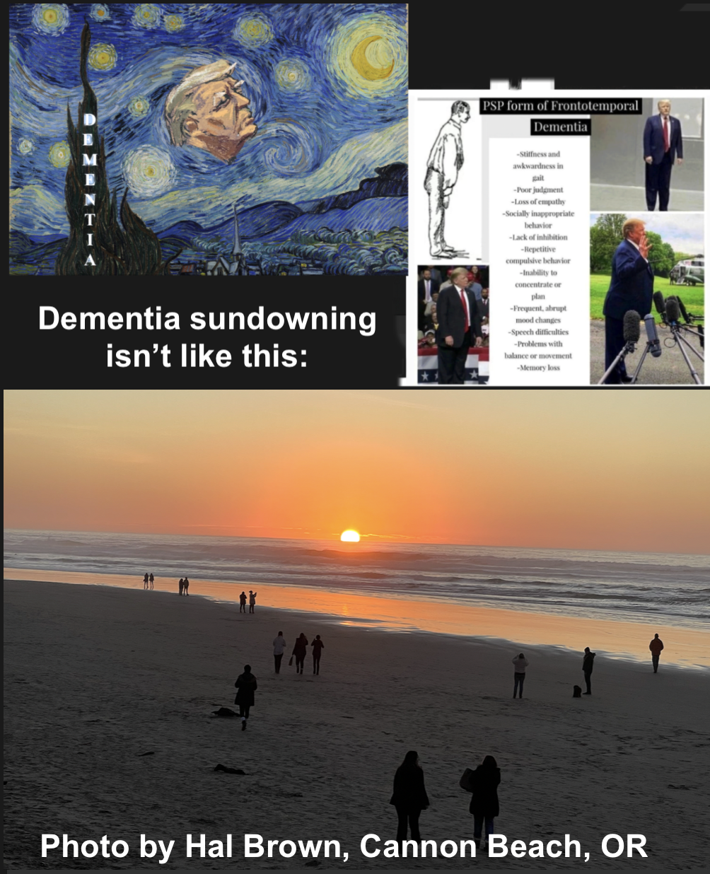 The media is covering all the indications that Trump has early dementia, but not nearly enough. Dementia always gets worse and in the early phases more symptoms occur iin the evening and at night. This is called sundowning. By Hal Brown, MSW